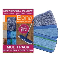 Bona Cleaning Products Reusable Mop Refill Multi Surface Microfiber Wet + Dry Floor Sweeping + Mopping Value Pack - 3ct