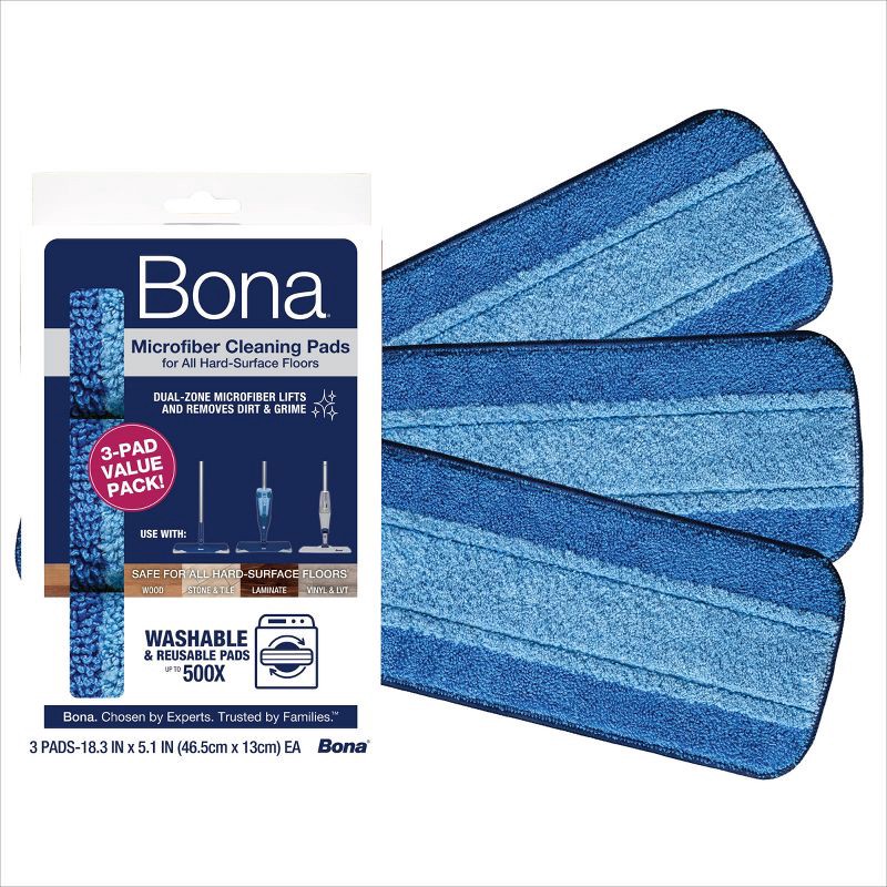 slide 1 of 9, Bona Cleaning Products Reusable Mop Refill Multi Surface Microfiber Cleaning & Mopping Pads Value Pack - Unscented - 3ct, 3 ct
