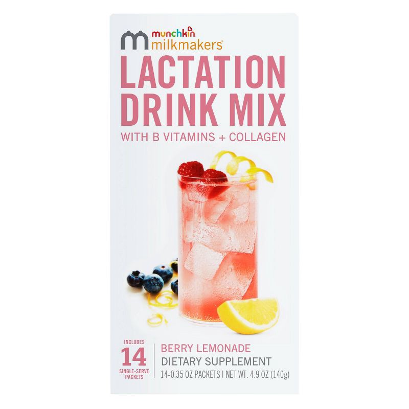 slide 1 of 6, Munchkin Milkmakers Lactation Drink Mix Supplement with B Vitamins & Collagen - Berry Lemonade - 14ct/4.9oz, 14 ct, 4.9 oz