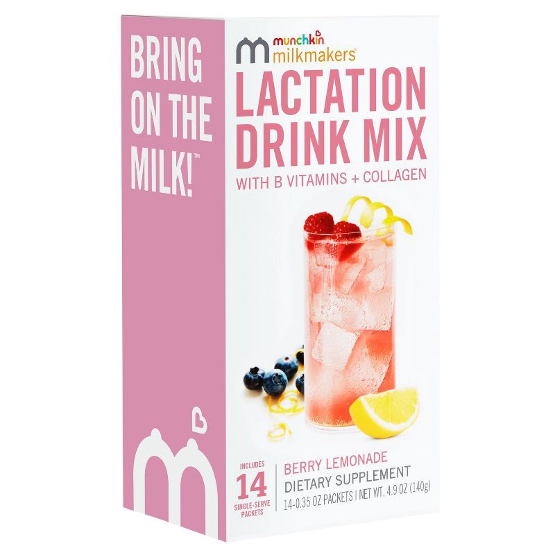 slide 6 of 6, Munchkin Milkmakers Lactation Drink Mix Supplement with B Vitamins & Collagen - Berry Lemonade - 14ct/4.9oz, 14 ct, 4.9 oz