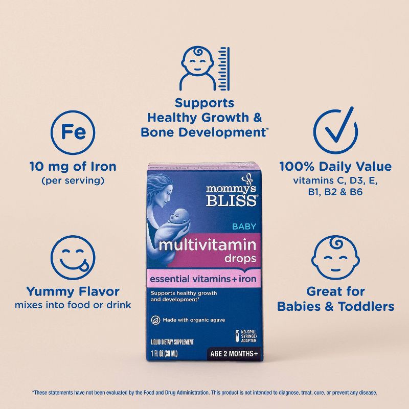 slide 4 of 10, Mommy's Bliss Baby Multivitamin + Iron - 1 fl oz, 1 fl oz