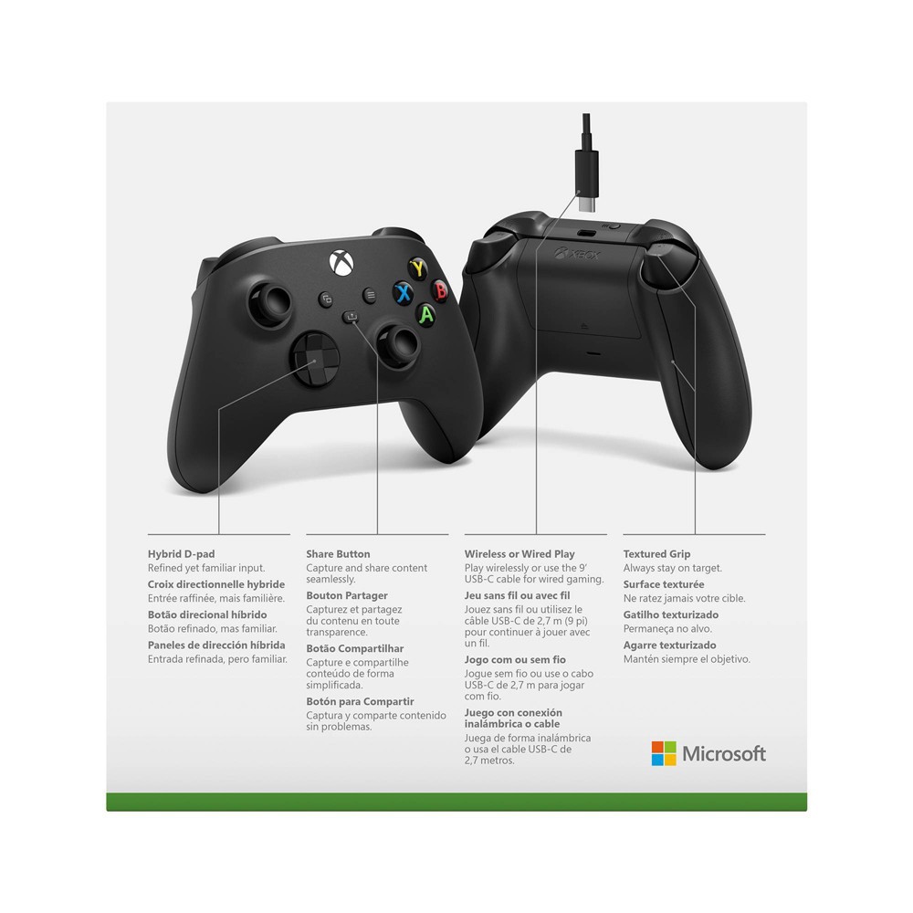 slide 5 of 5, Microsoft Xbox Wireless Controller + USB-C Cable for Xbox One/Series X|S, 1 ct