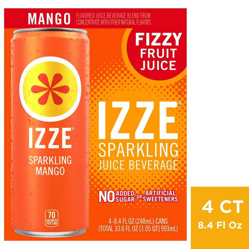 slide 1 of 1, IZZE Sparkling Mango Flavored Juice Beverage - 8.4 fl oz Cans/4pk, 4 ct; 8.4 fl oz