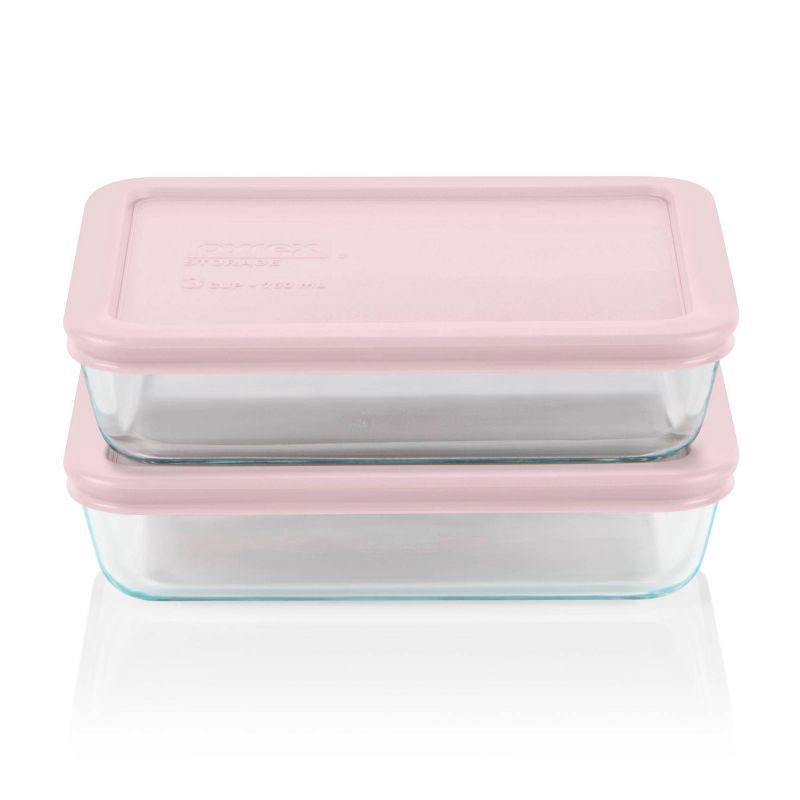 slide 4 of 7, Pyrex 4pc 3 Cup Rectangular Glass Food Storage Value Pack - Pink, 4 ct