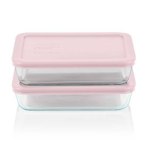 Pyrex 4pc 3 Cup Rectangular Glass Food Storage Value Pack - Pink 4 ct