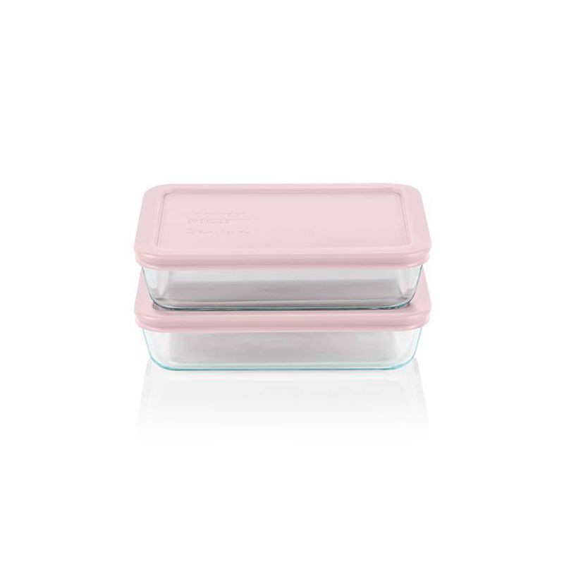 slide 1 of 7, Pyrex 4pc 3 Cup Rectangular Glass Food Storage Value Pack - Pink, 4 ct