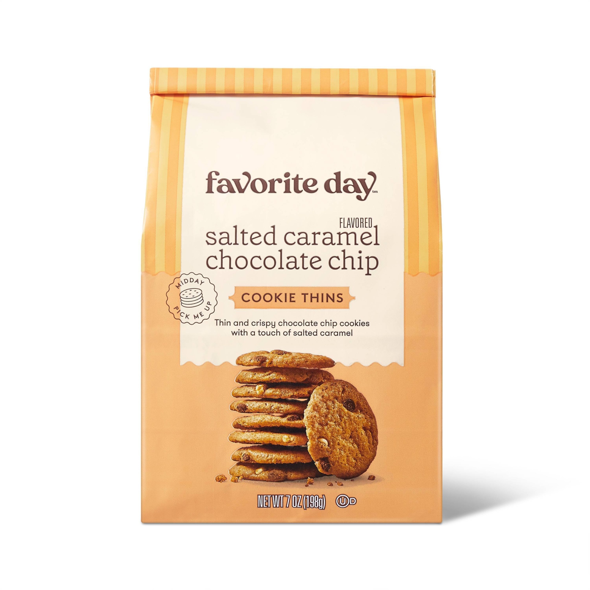 slide 1 of 4, Salted Caramel Chocolate Chip Cookie Thin - 7oz - Favorite Day, 7 oz