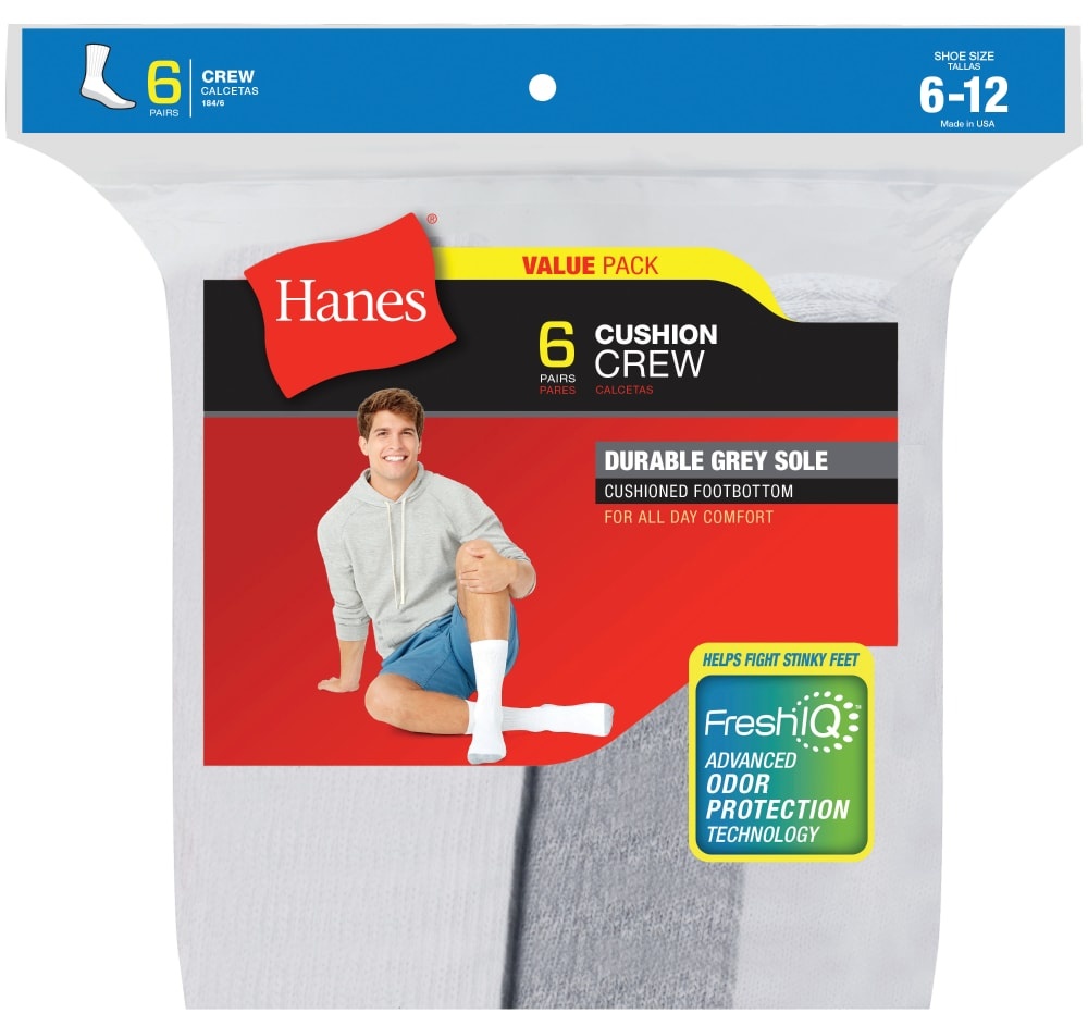 slide 1 of 1, Hanes Cushion Crew Socks - White, 1 ct