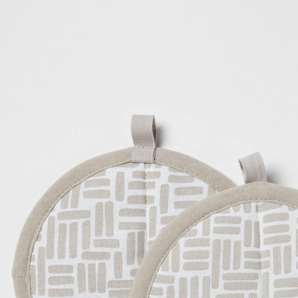 slide 3 of 3, 2pk Cotton Printed Kitchen Pot Holder Gray - Room Essentials, 2 ct
