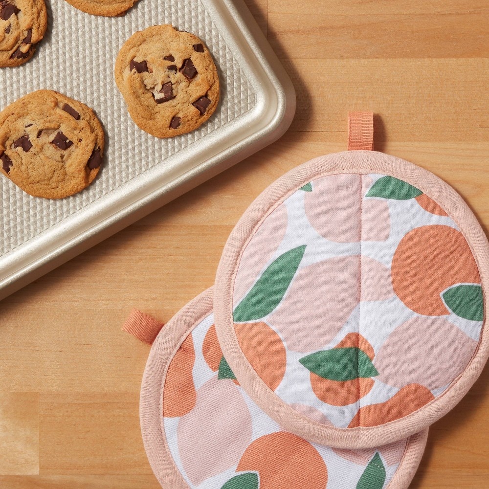 slide 2 of 3, 2pk Cotton Printed Kitchen Pot Holder Pink - Room Essentials, 2 ct