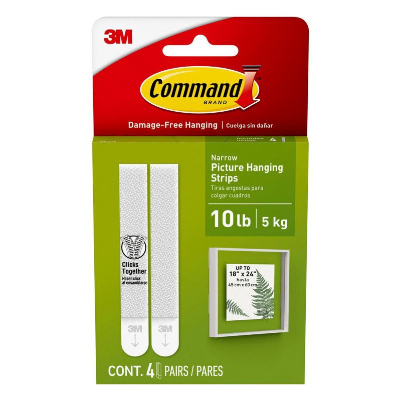 slide 1 of 12, Command Narrow Picture Hanging Strips: Wall Sticky Adhesive, Small Plastic Mount, White, 4 Pack, 4 ct