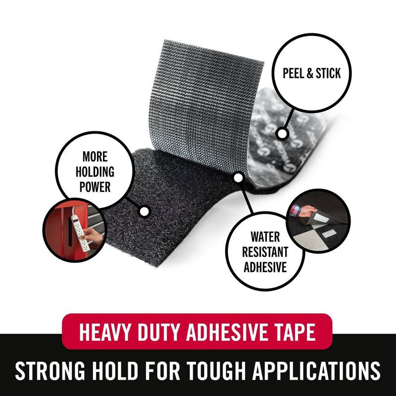 slide 2 of 13, VELCRO 4'x2'' Industrial Strength Tape Indoor and Outdoor Use Superior Holding Power on Smooth Surface Roll Black, 1 ct