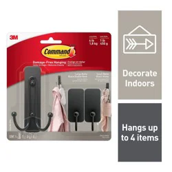 Command Large and Small Decorative Hooks Matte Black: Adhesive Wall & Towel Hooks, 4 lb Capacity, Set of 3