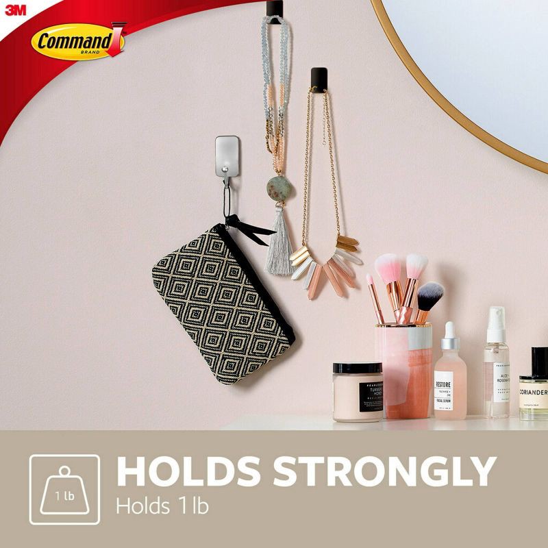 slide 5 of 11, Command Small Brushed Nickel Hooks: Metal Wall Hooks, Decorative, Painted Finish, 0.5 lb Capacity, Set of 2, 0.5 lb