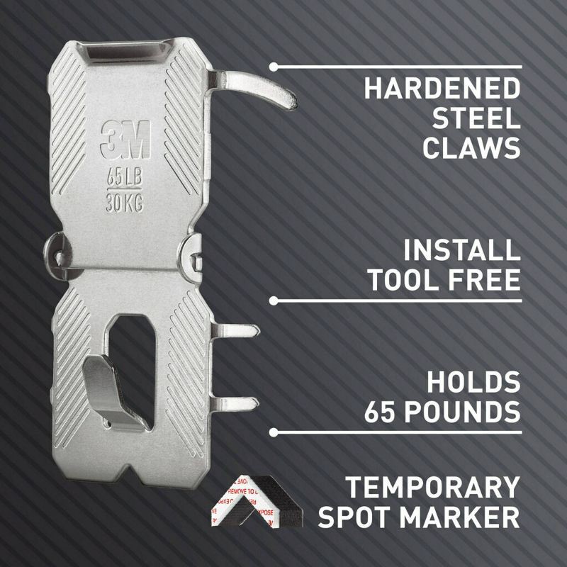 slide 8 of 15, 3M Claw Drywall Picture Hanger 65lb with Temporary Spot Marker + 2 hangers and 2 markers: Mirror & Picture Hanging Kit, 65 lb
