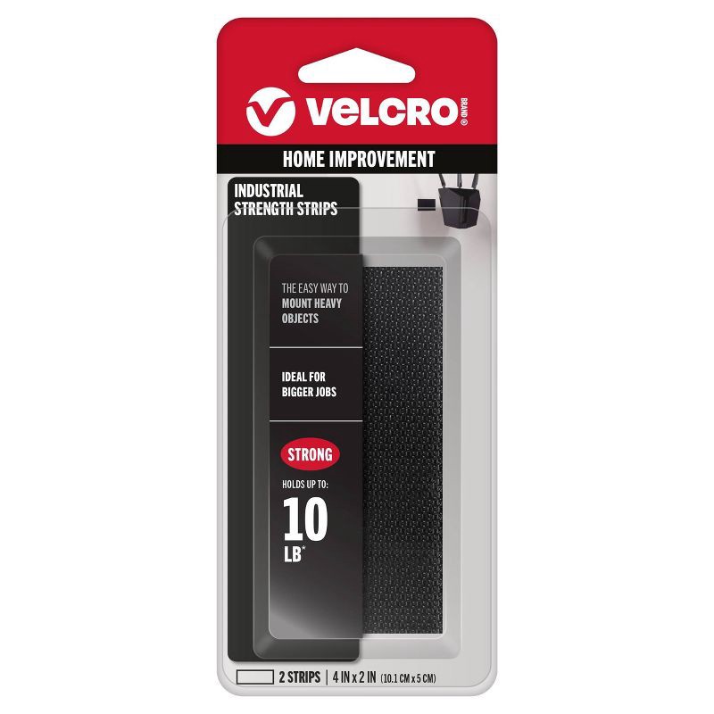 slide 1 of 15, VELCRO 2ct 4"x2" Indoor/Outdoor Industrial Strength Strips, Superior Holding Power on Smooth Surface - Black, 2 ct; 4 in x 2 in