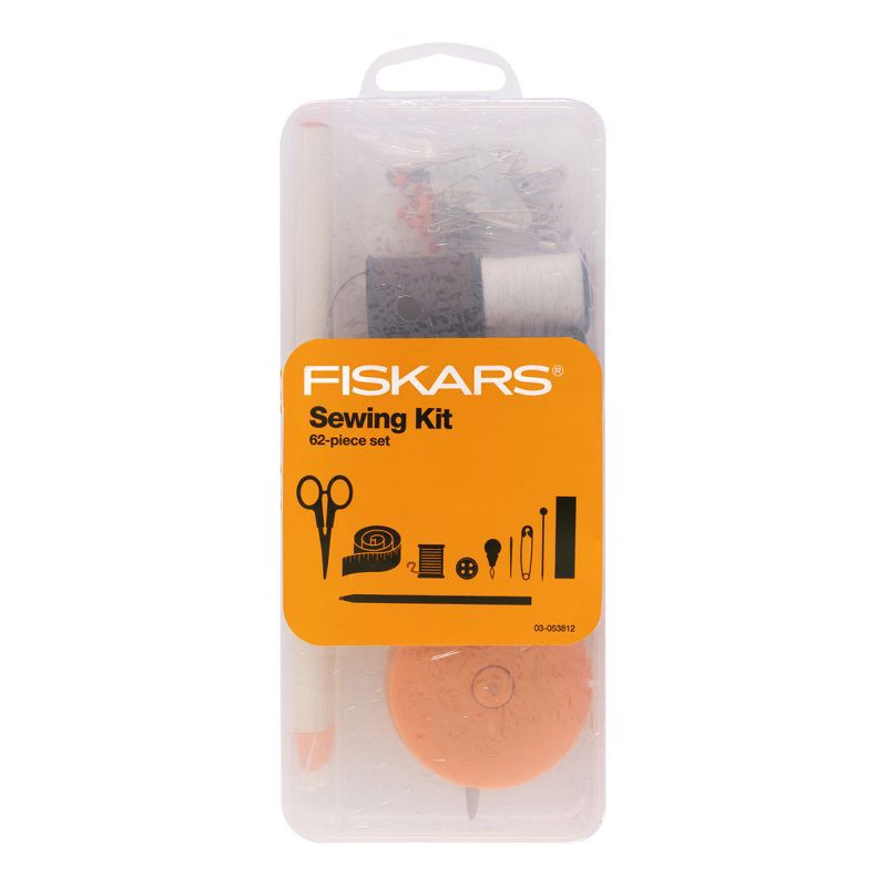 slide 1 of 7, Fiskars Sewing Survival Kit: Travel Size with Tape Measure, Needles, Thread & Scissors, 62 Pieces, 62 ct