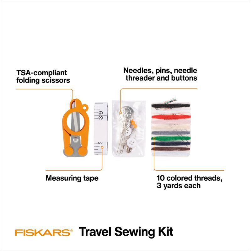 slide 2 of 8, Fiskars 27pc Travel Sewing Kit with Case and TSA Compliant Scissors, 27 ct
