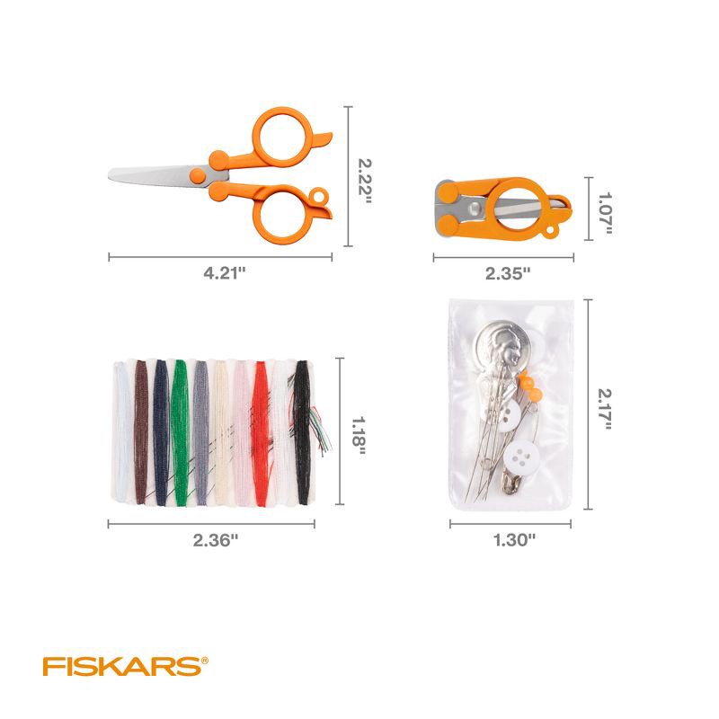 slide 8 of 8, Fiskars 27pc Travel Sewing Kit with Case and TSA Compliant Scissors, 27 ct