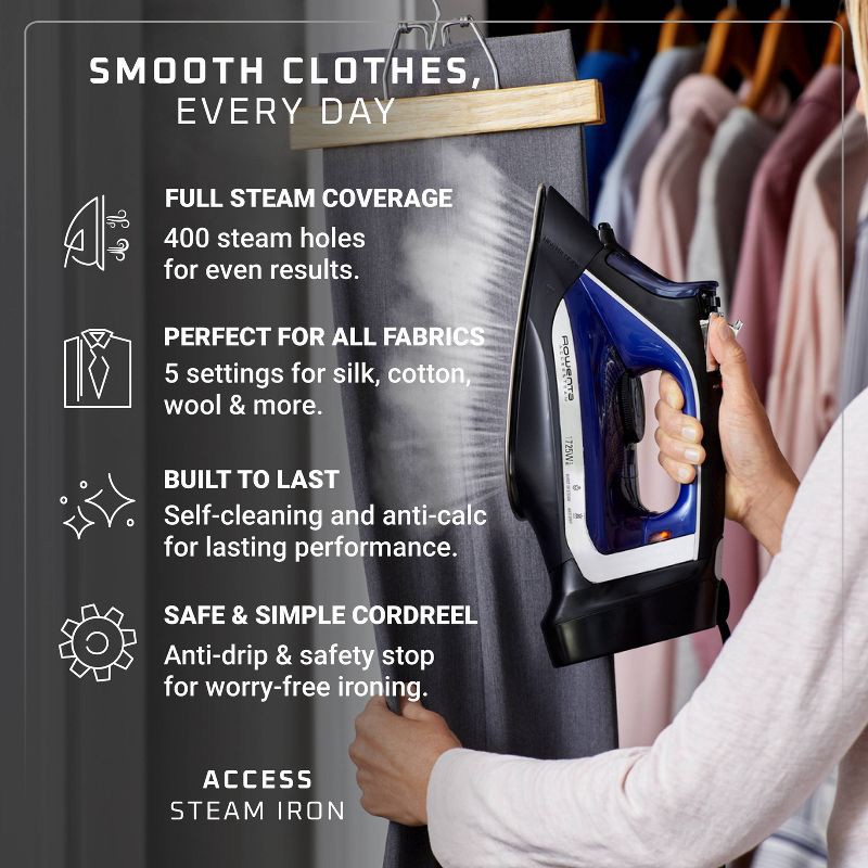 slide 2 of 10, Rowenta Steam Iron Access Steam Vertical Steaming Blue/Black, 1 ct