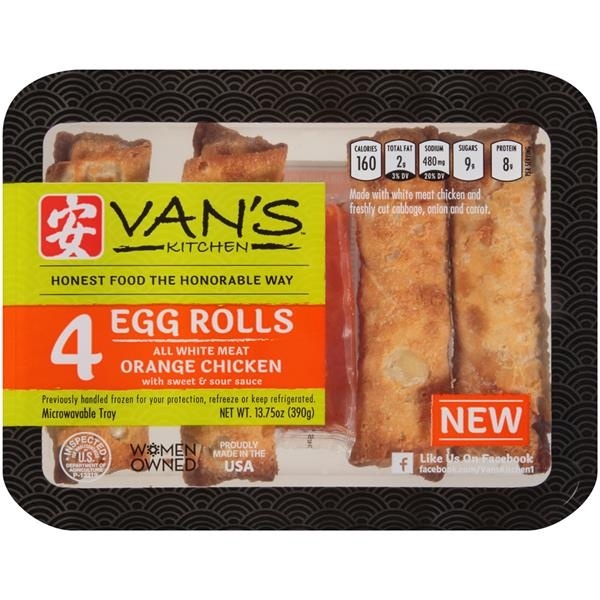slide 1 of 1, Van's Kitchen All White Meat Orange Chicken Egg Rolls With Sweet & Sour Sauce, 13.75 oz