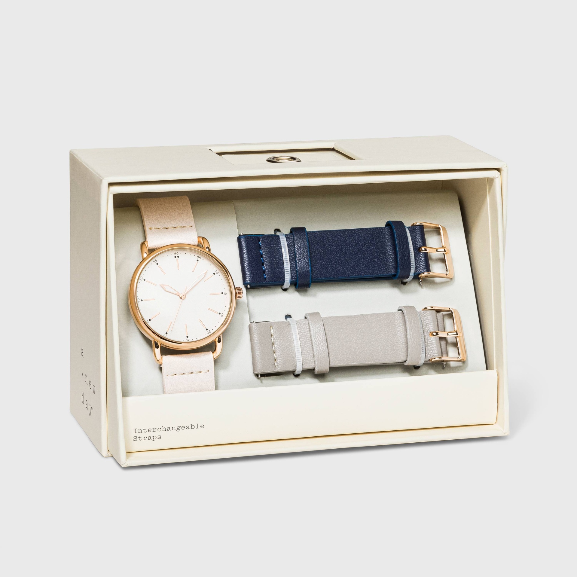 slide 1 of 3, Women's Strap Watch with Changeable Straps - A New Day Beige/Navy/Gray, 1 ct