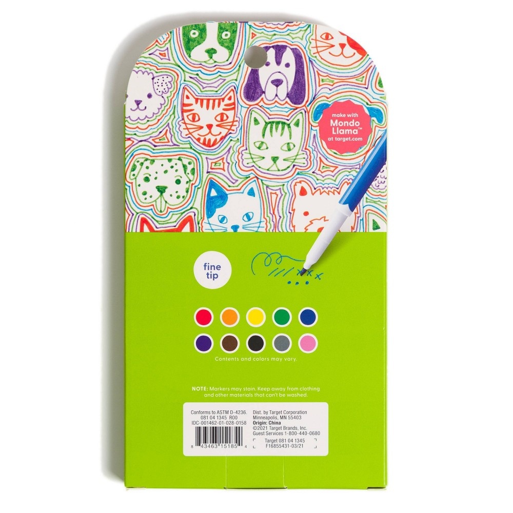 slide 5 of 6, 10ct Fine Tip Markers - Mondo Llama, 10 ct