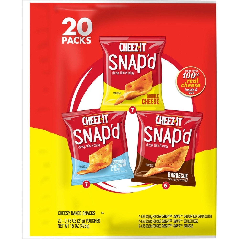 slide 5 of 8, Cheez-It SNAP'D Variety Pack - 15oz/20ct, 15 oz, 20 ct