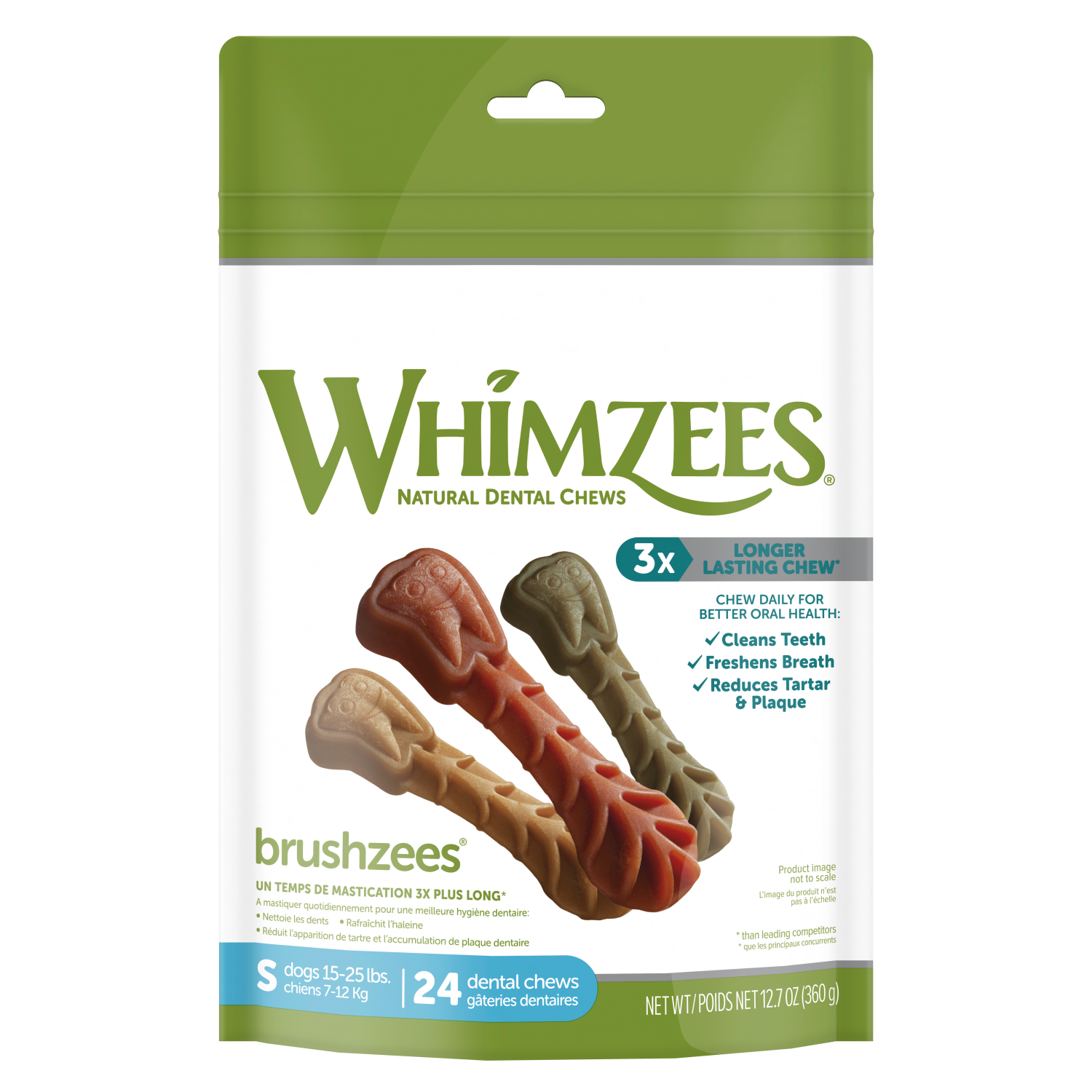 slide 1 of 3, WHIMZEES Wellness Brushzees Dog Dental Treats, Natural Chews, Small Size Stick, (24 Count), 1 ct