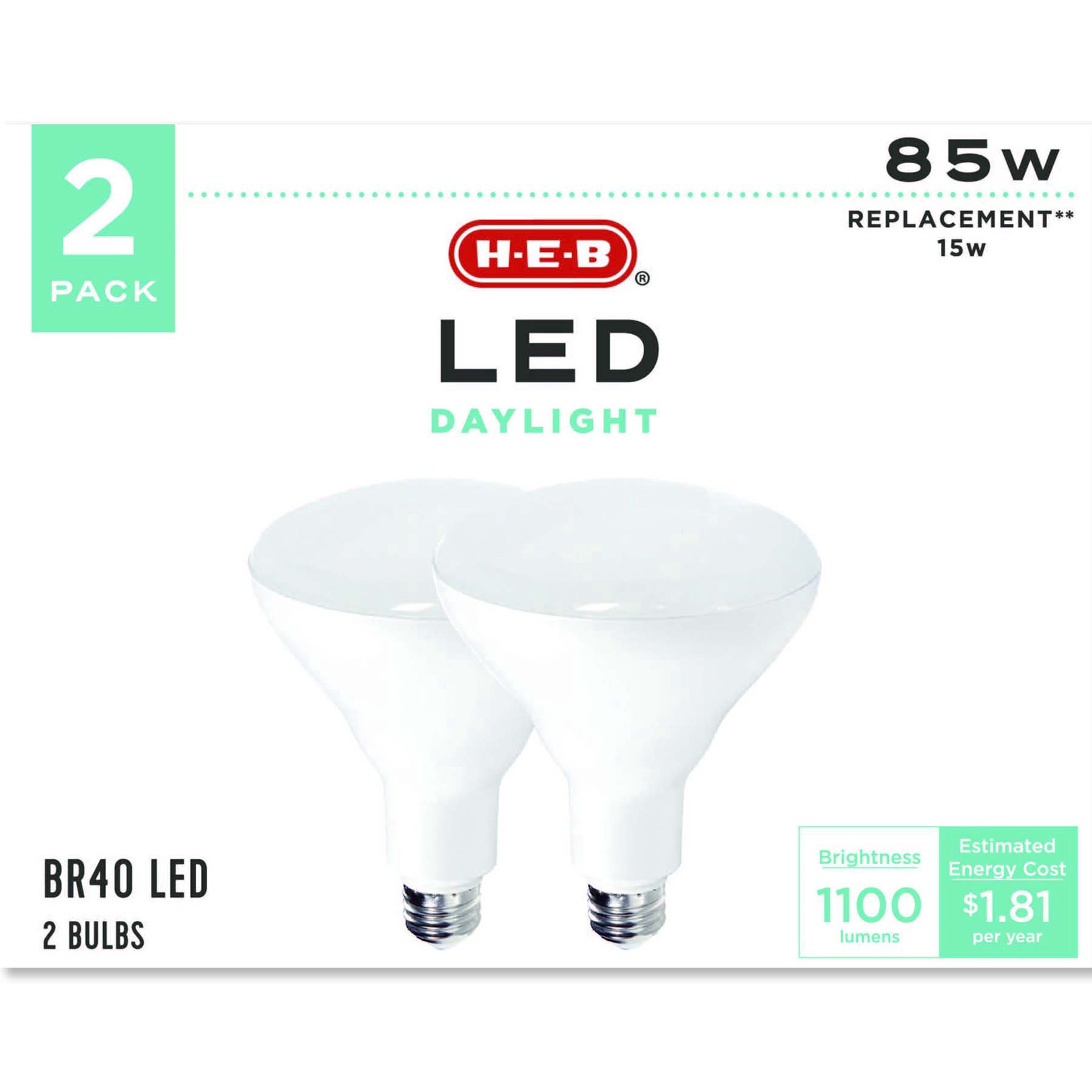 slide 1 of 1, H-E-B BR40 85-Watt Daylight LED Light Bulbs, 2 ct