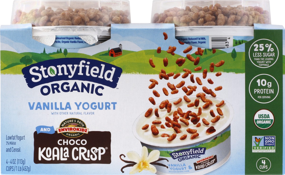 slide 2 of 10, Stonyfield Organic Toppers - Vanilla Lowfat Yogurt, Koala Crisps Cereal, 4 oz