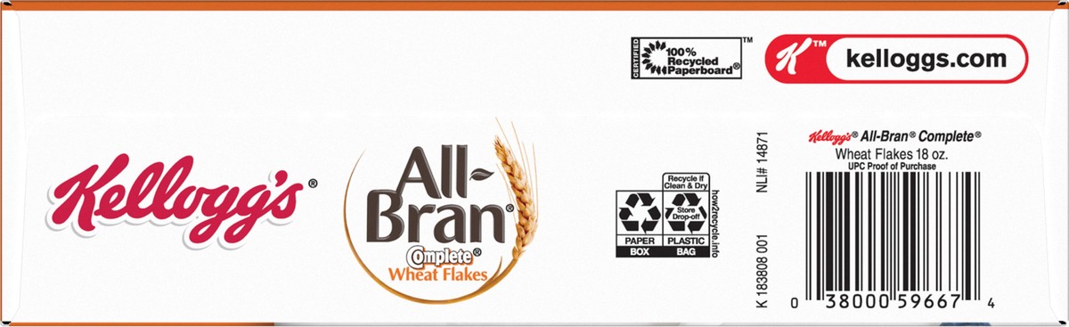 slide 2 of 7, All-Bran Kellogg's All Bran Breakfast Cereal, 8 Vitamins and Minerals, High Fiber Cereal, Complete Wheat Flakes, 18oz Box, 1 Box, 18 oz