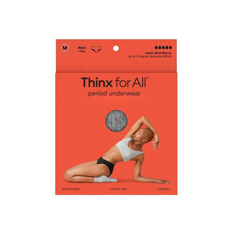 Thinx for All Women's Super Absorbency Bikini Period Underwear - Gray S 1  ct