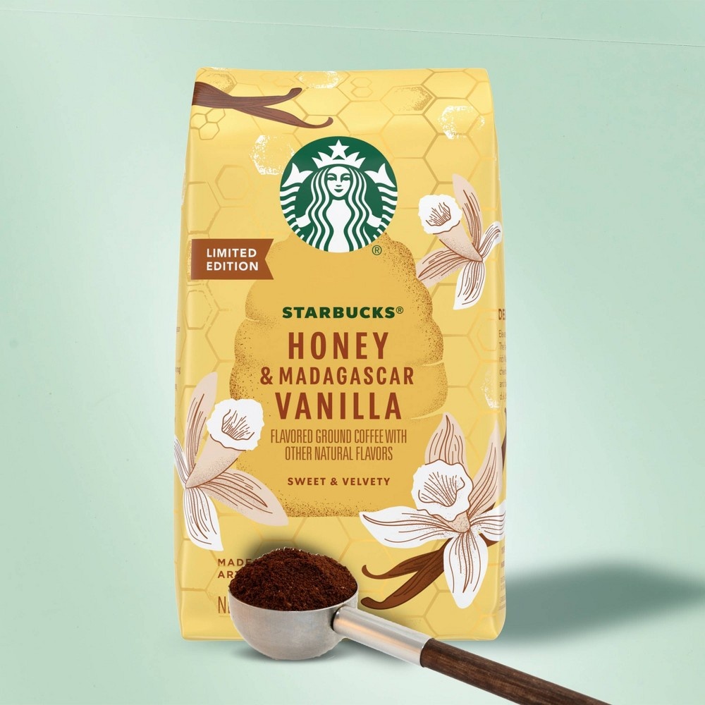 slide 6 of 6, Starbucks Flavored Medium Roast Ground Coffee — Honey & Madagascar Vanilla — 100% Arabica — 1 bag (11 oz), 11 oz