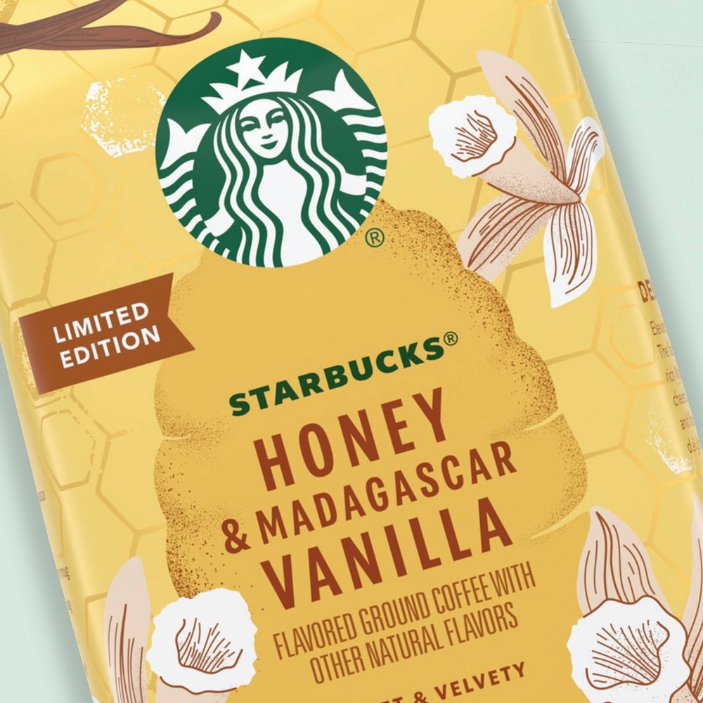 slide 4 of 6, Starbucks Flavored Medium Roast Ground Coffee — Honey & Madagascar Vanilla — 100% Arabica — 1 bag (11 oz), 11 oz