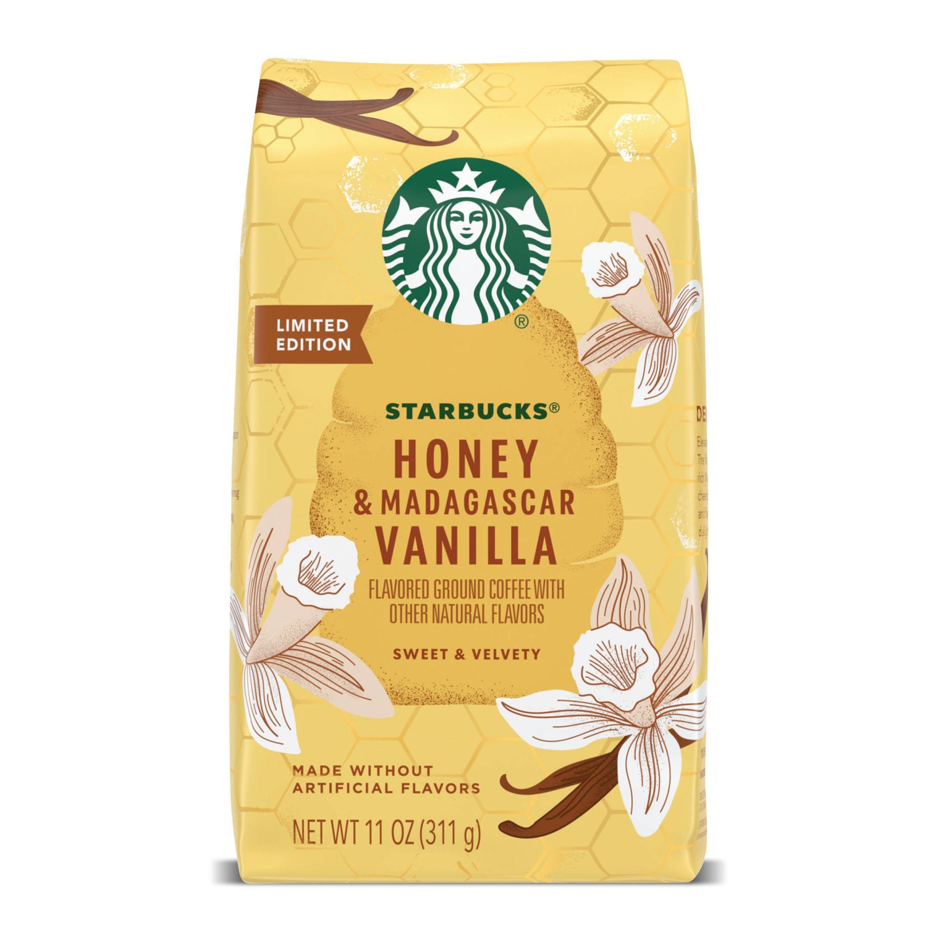 slide 1 of 6, Starbucks Flavored Medium Roast Ground Coffee — Honey & Madagascar Vanilla — 100% Arabica — 1 bag (11 oz), 11 oz