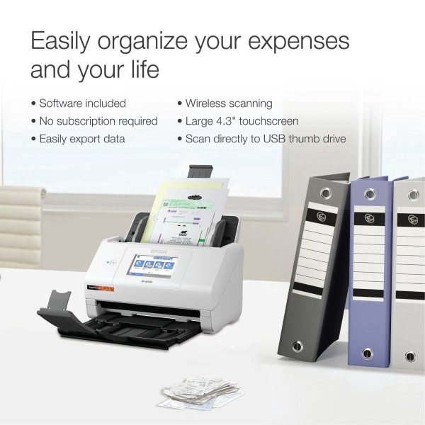 slide 2 of 9, Epson Rapidreceipt Rr-600W - Document Scanner - Contact Image Sensor (Cis) - Duplex - Legal - 600 Dpi X 600 Dpi - Up To 35 Ppm (Mono) / Up To 35 Ppm (Color) - Adf (100 Sheets) - Up To 4000 Scans Per Day - Usb 3.0, Wi-Fi, 100 ct