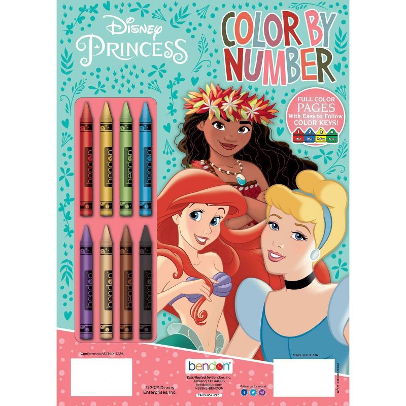 slide 2 of 5, Bendon Disney Princess Color by Number with Crayons, 1 ct