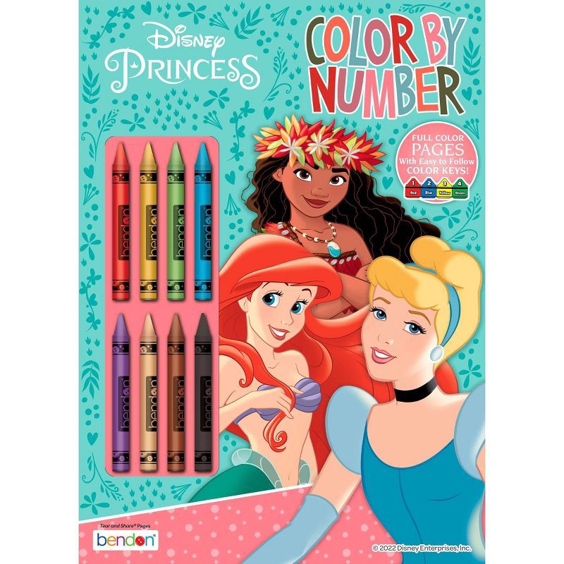 slide 1 of 5, Bendon Disney Princess Color by Number with Crayons, 1 ct