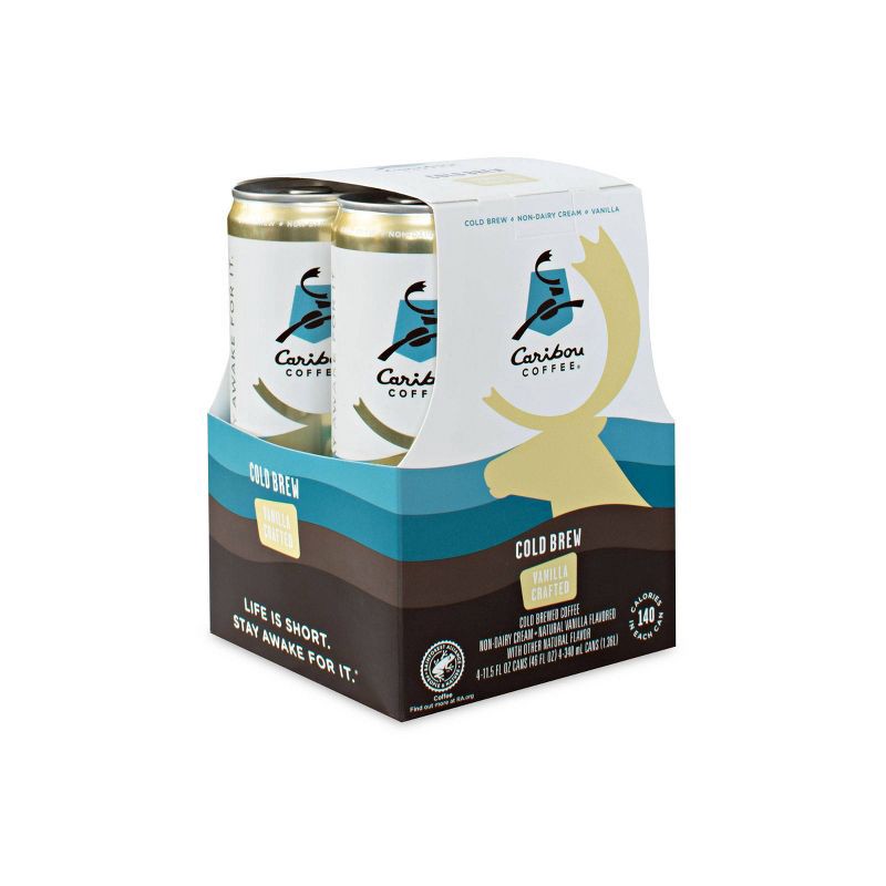 slide 1 of 3, Caribou Coffee Cold Brew Vanilla Crafted - 4pk/11.5 fl oz Cans, 4 ct; 11.5 fl oz