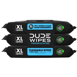 Dude Wipes Fragrance Free Flushable Wipes - 3pk/48ct