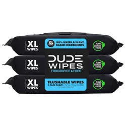 Dude Wipes Fragrance Free Flushable Wipes - 3pk/48ct