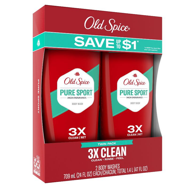 slide 7 of 8, Old Spice High Endurance Pure Sport Body Wash - 24 fl oz/2pk, 24 fl oz, 2 ct