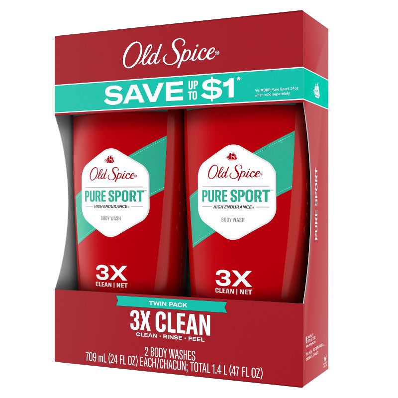 slide 8 of 8, Old Spice High Endurance Pure Sport Body Wash - 24 fl oz/2pk, 24 fl oz, 2 ct