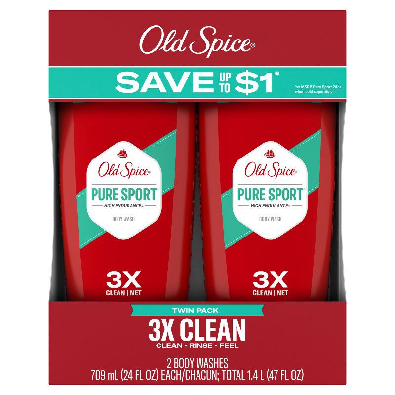 slide 1 of 8, Old Spice High Endurance Pure Sport Body Wash - 24 fl oz/2pk, 24 fl oz, 2 ct