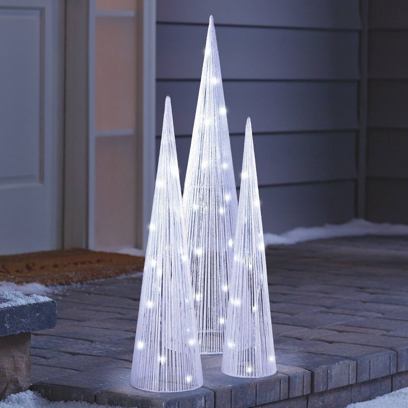 slide 2 of 3, Philips 3pk Glitter String Cone Trees Christmas LED Novelty Sculpture Pure White, 3 ct