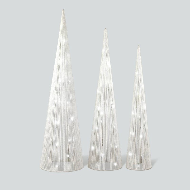 slide 1 of 3, Philips 3pk Glitter String Cone Trees Christmas LED Novelty Sculpture Pure White, 3 ct