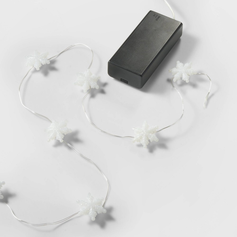 slide 4 of 4, Glitter Snowflake Dew Drop Battery Operated LED Christmas String Lights Warm White with Silver Wire - Wondershop, 30 ct