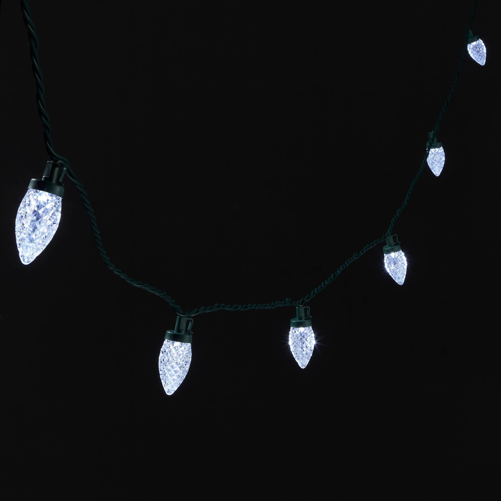 LED C9 Faceted Christmas String Lights Cool White with Green Wire