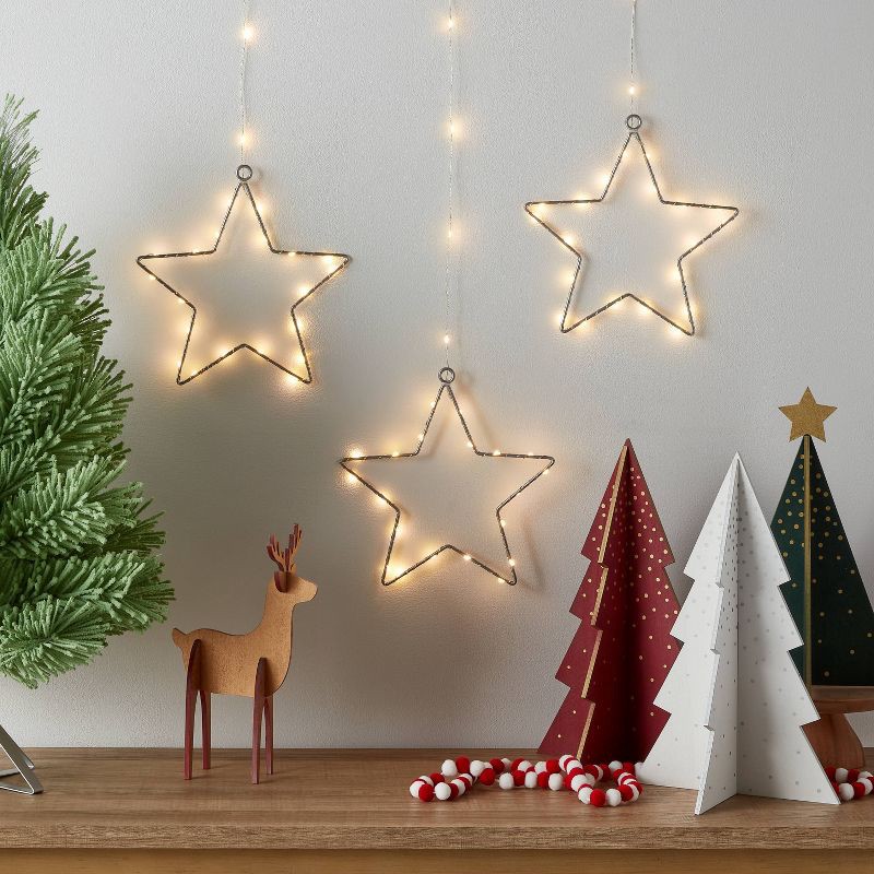 slide 2 of 5, 3pk 12in Lighted Window Curtain Stars Christmas Novelty Silhouette Lights Warm White - Wondershop™, 3 ct